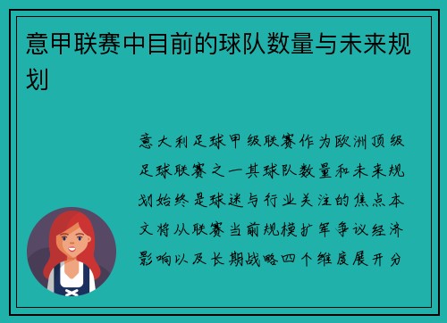 意甲联赛中目前的球队数量与未来规划